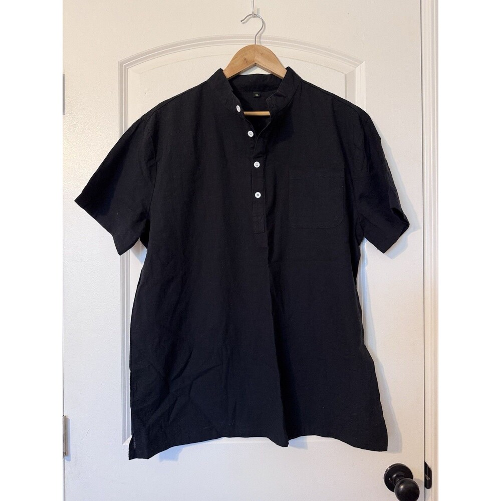 Men’s XL Linen Cotton Short Sleeve Black Shirt Coastal Vacation Sustainable